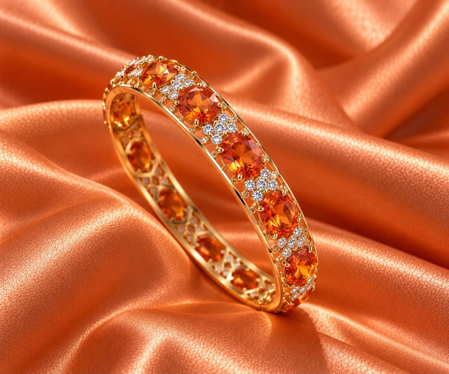 Orange sapphire and diamond bangle