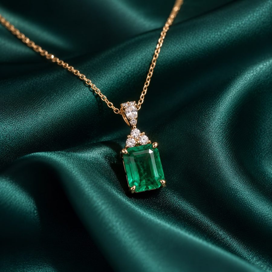 Emerald pendant on gold chain